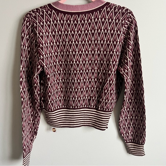 Hem & Thread NWT Maroon and Light Pink Geometric Cardigan, Women’s Size Medium - Picture 2 of 5